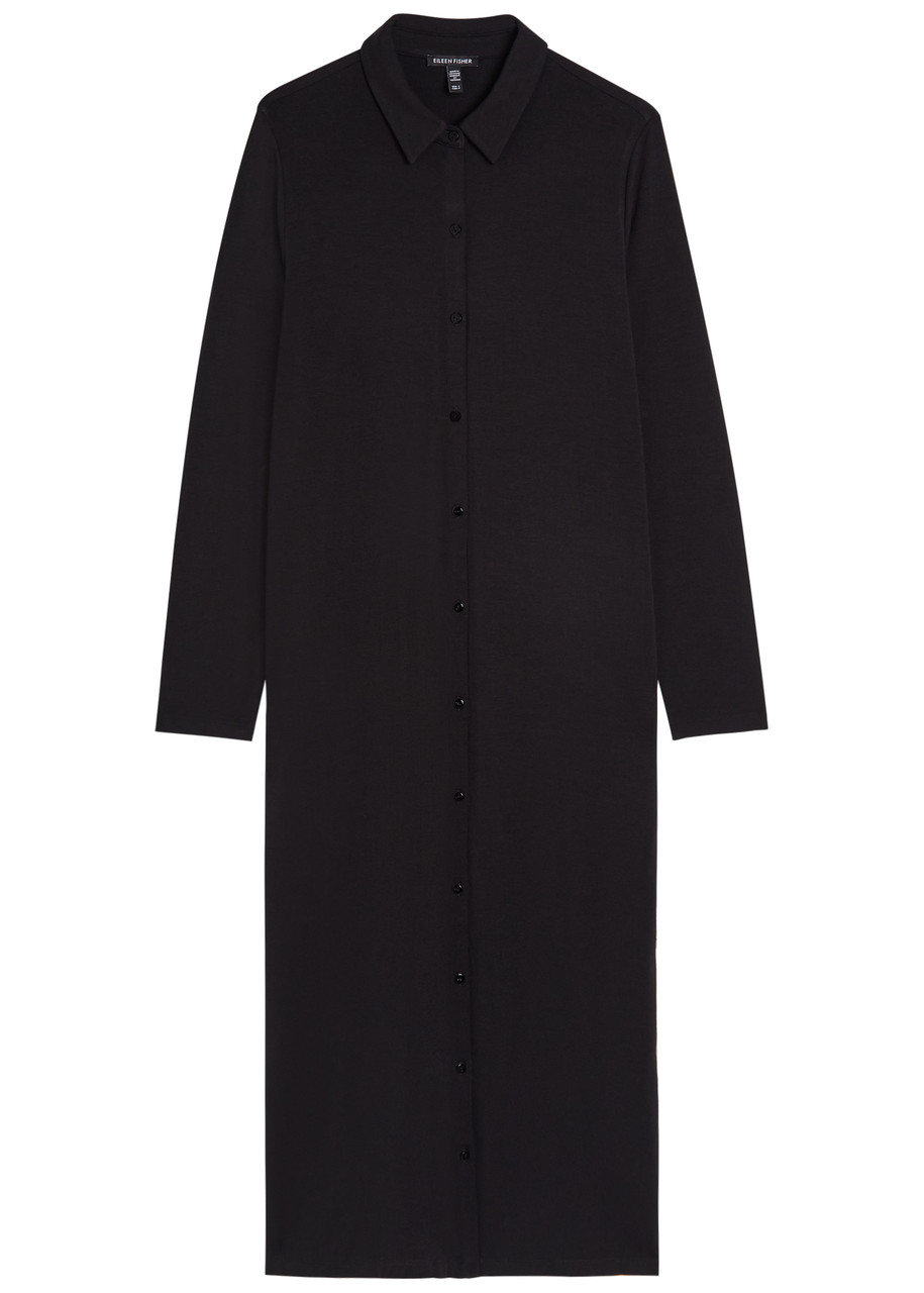 Eileen Fisher Stretch-jersey Midi Shirt Dress - Black - S (UK 10-12 / M)