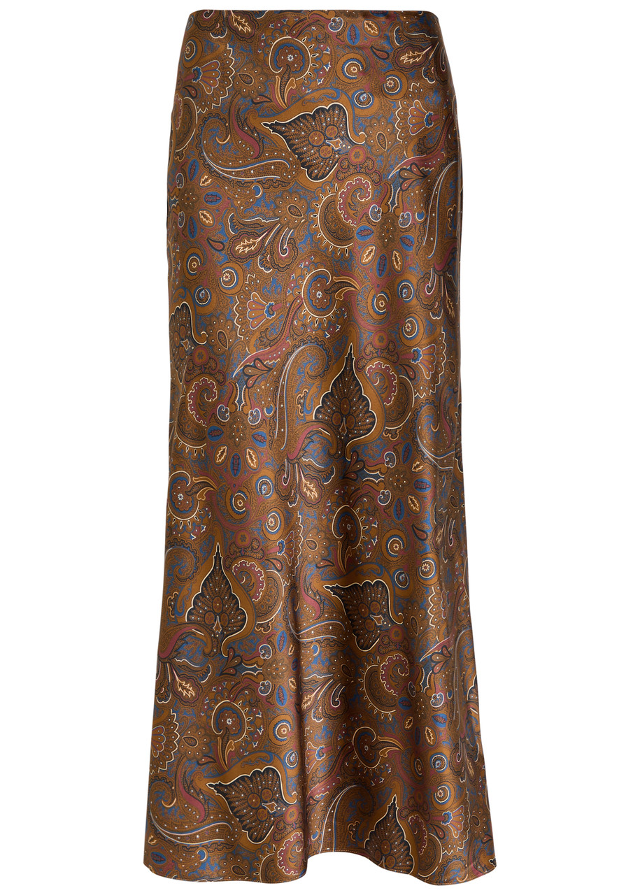 Veronica Beard Clover Paisley-print Silk-blend Midi Skirt - Brown - 10 (UK14 / L)