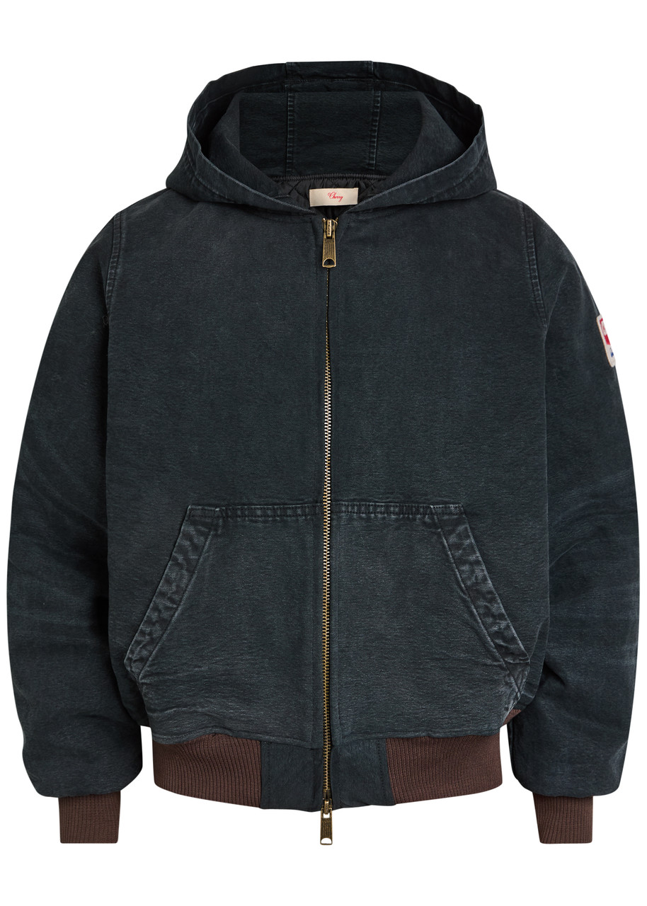 Cherry Los Angeles Logo-appliquéd Hooded Quilted Denim Jacket - Black - XL
