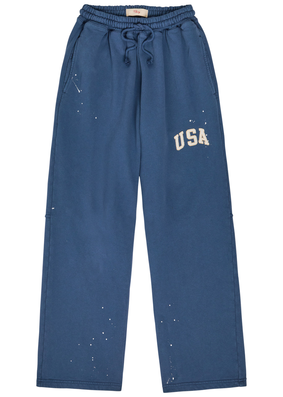Cherry Los Angeles Usa Appliquéd Cotton Sweatpants - Blue - L