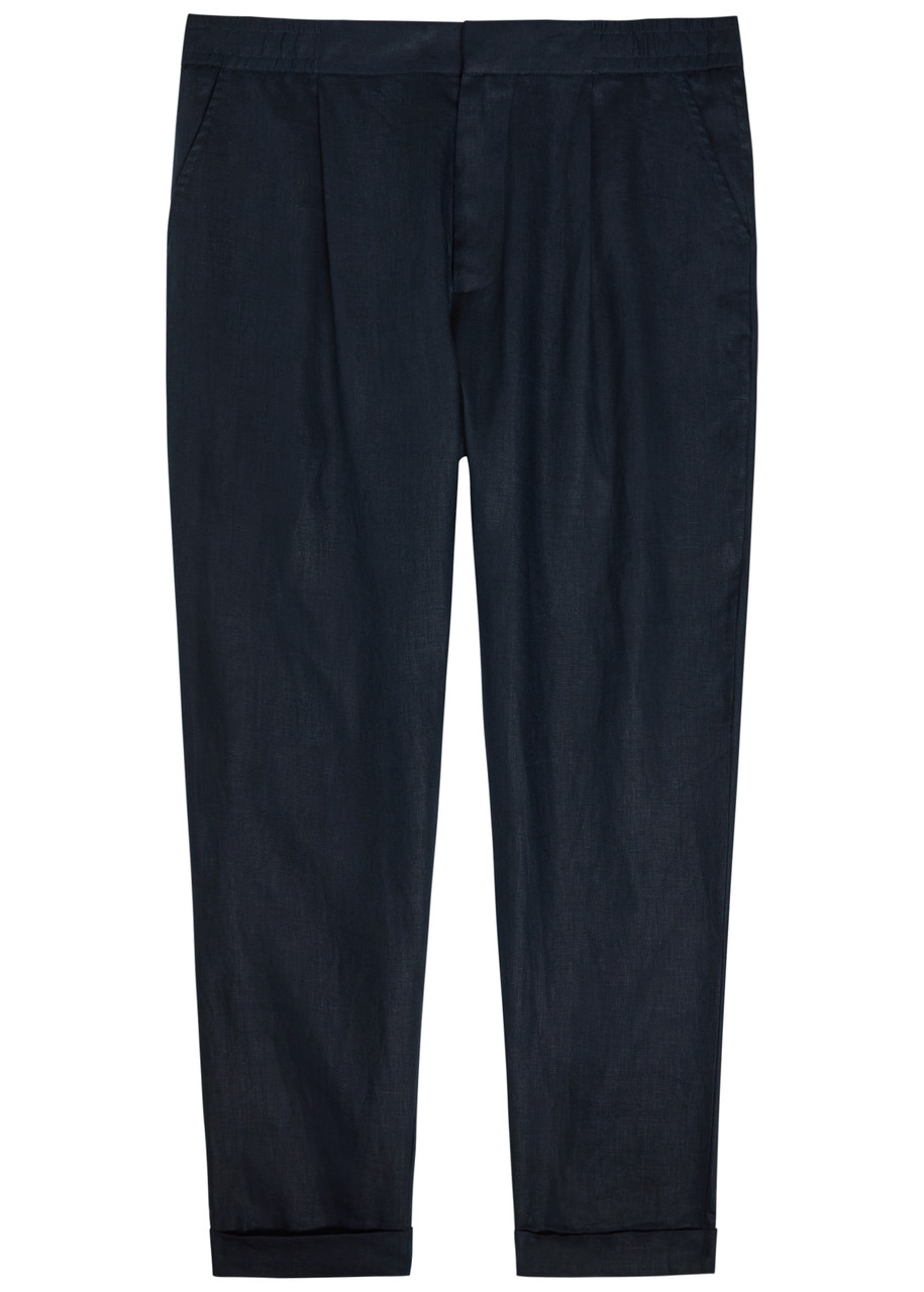Che Tapered-leg Cropped Linen Trousers - Navy - S