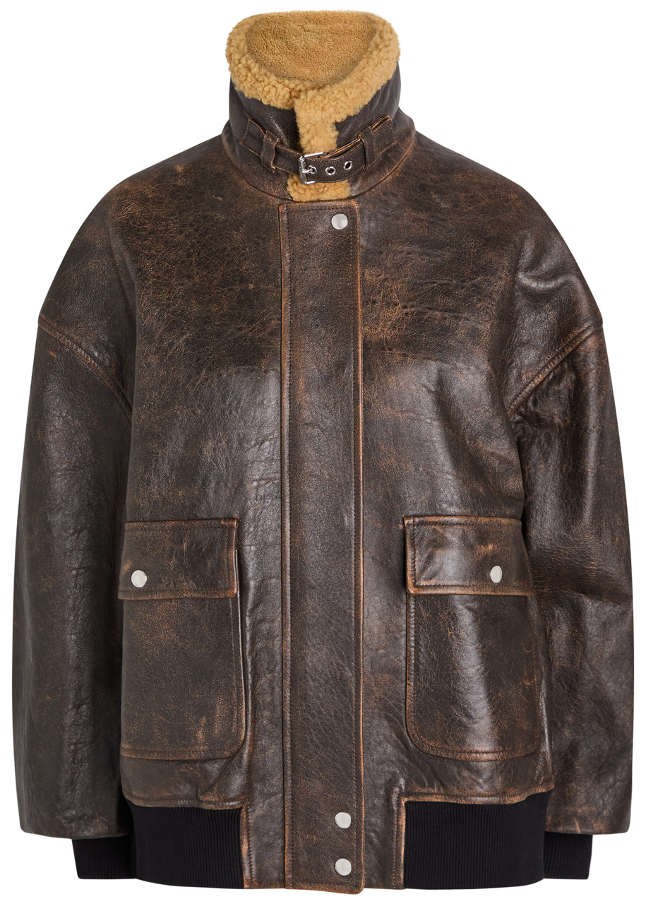 Khaite Sandor Shearling-collar Leather Jacket - Dark Brown - L (UK14 / L)