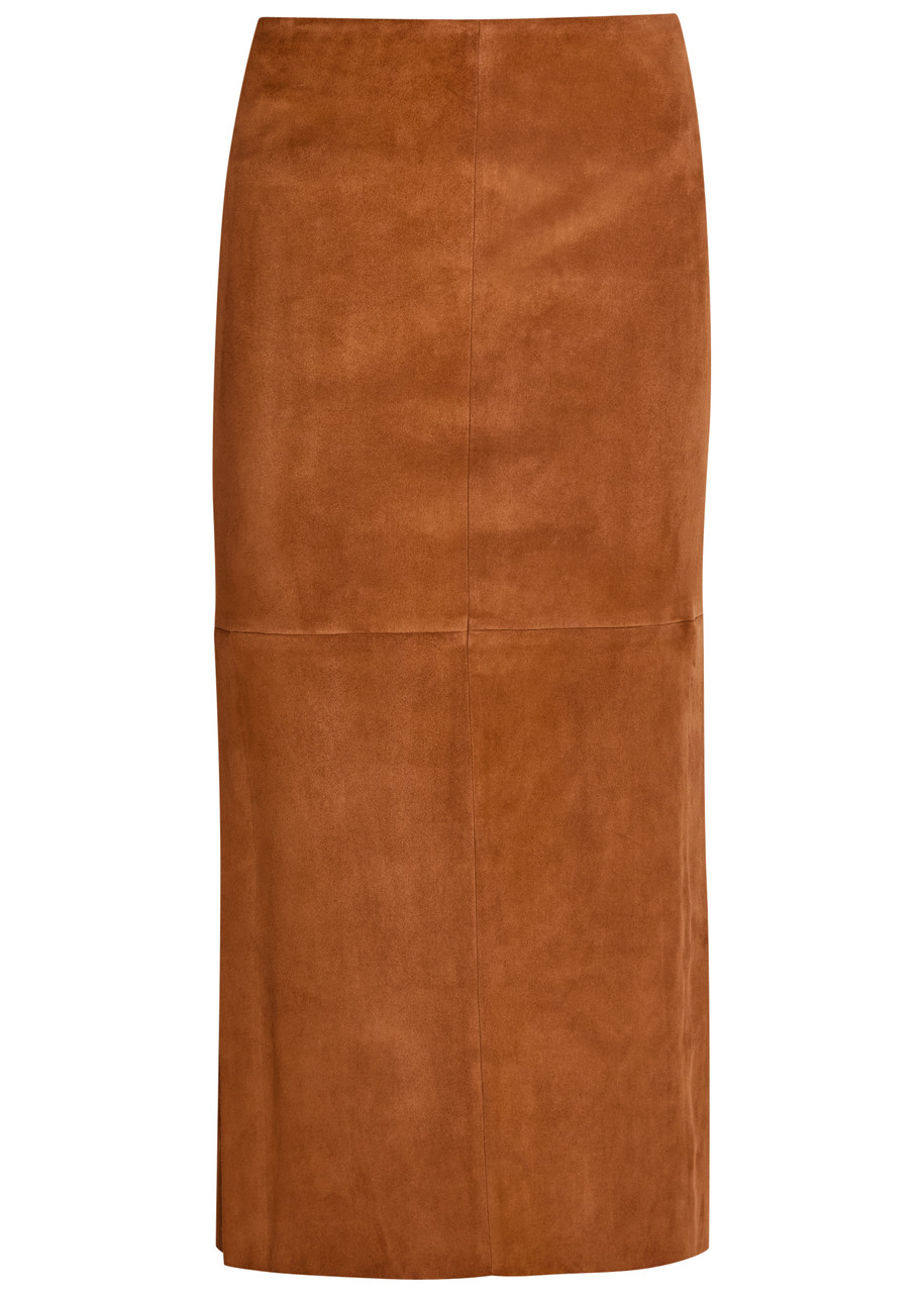 Stouls Winona Split-hem Suede Midi Skirt - Tan - M (UK12 / M)