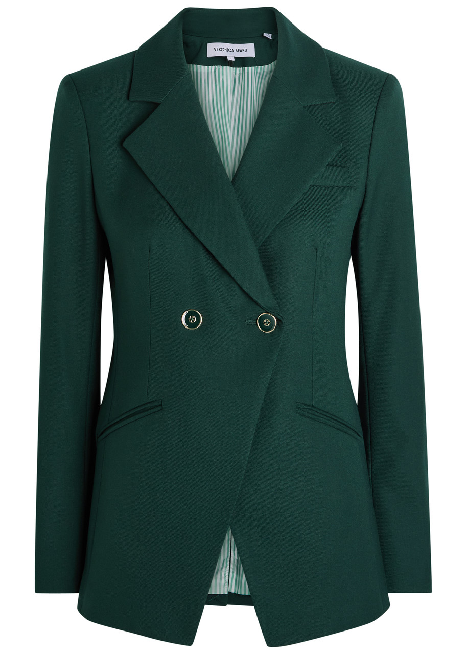 Veronica Beard Amos Double-breasted Woven Blazer Jacket - Dark Green - 4 (UK8 / S)