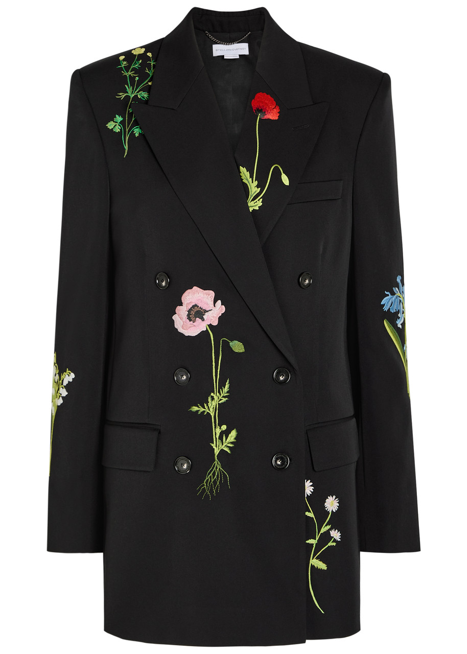 Stella Mccartney Boyfriend Floral-embroidered Wool Blazer - Black - 42 (UK10 / S)