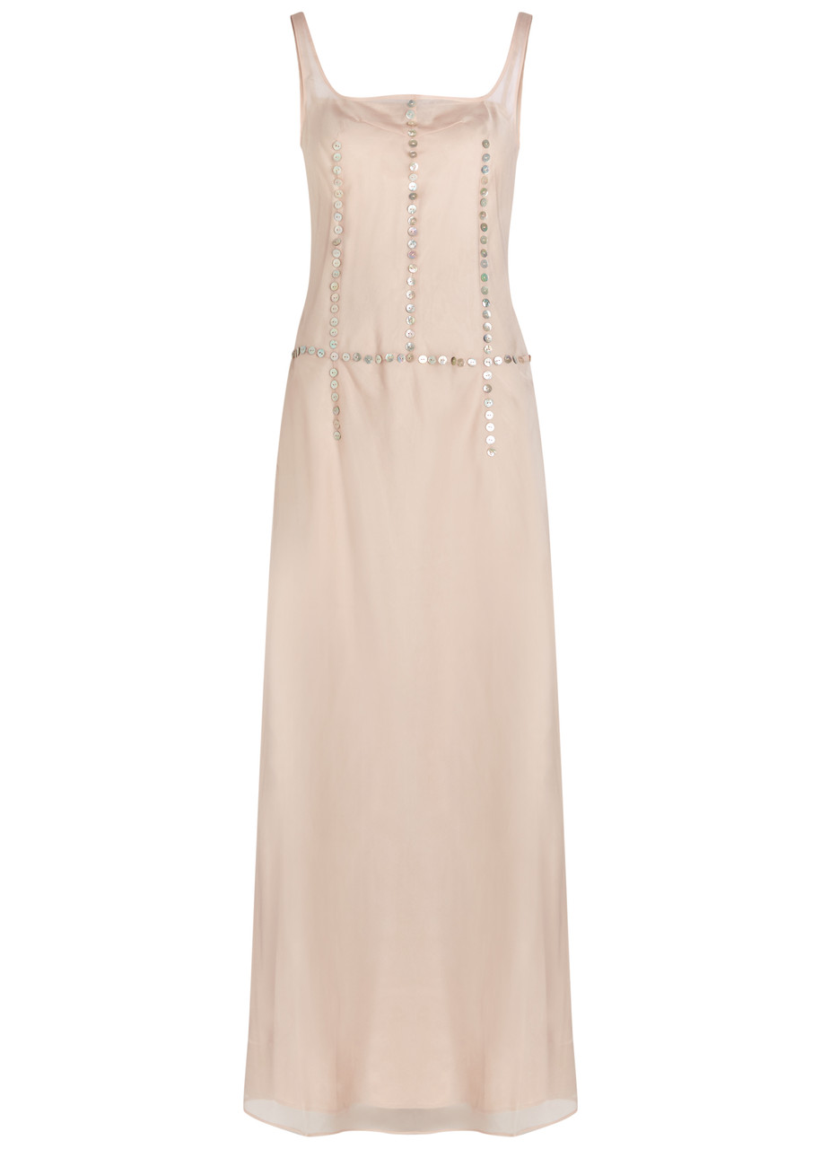Staud Greta Embellished Silk-chiffon Maxi Dress - Light Pink - 10 (UK14 / L)