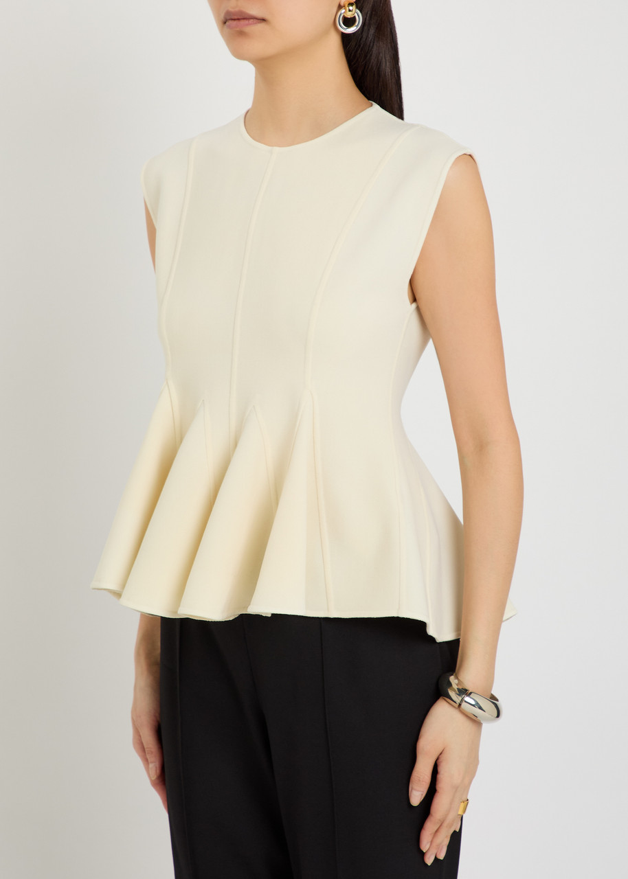  Another Tomorrow Double Face Flared-hem Stretch-wool Top - Beige - 40 (uk8 / S) 