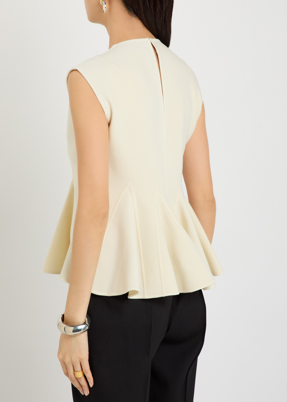  Another Tomorrow Double Face Flared-hem Stretch-wool Top - Beige - 40 (uk8 / S) 