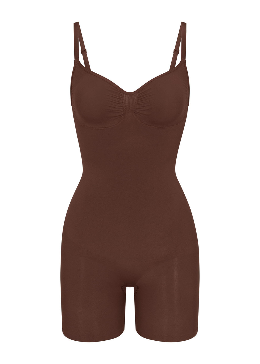 Skims Seamless Sculpt Mid-thigh Bodysuit In Brown
