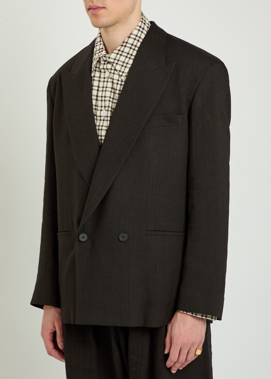  Studio Nicholson Double-breasted Woven Blazer - Brown - M 