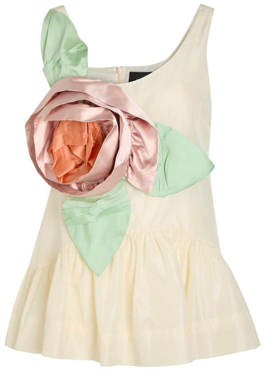Simone Rocha Rosette Appliquéd Peplum-hem Taffeta top - Cream - 12 (UK12 / M)