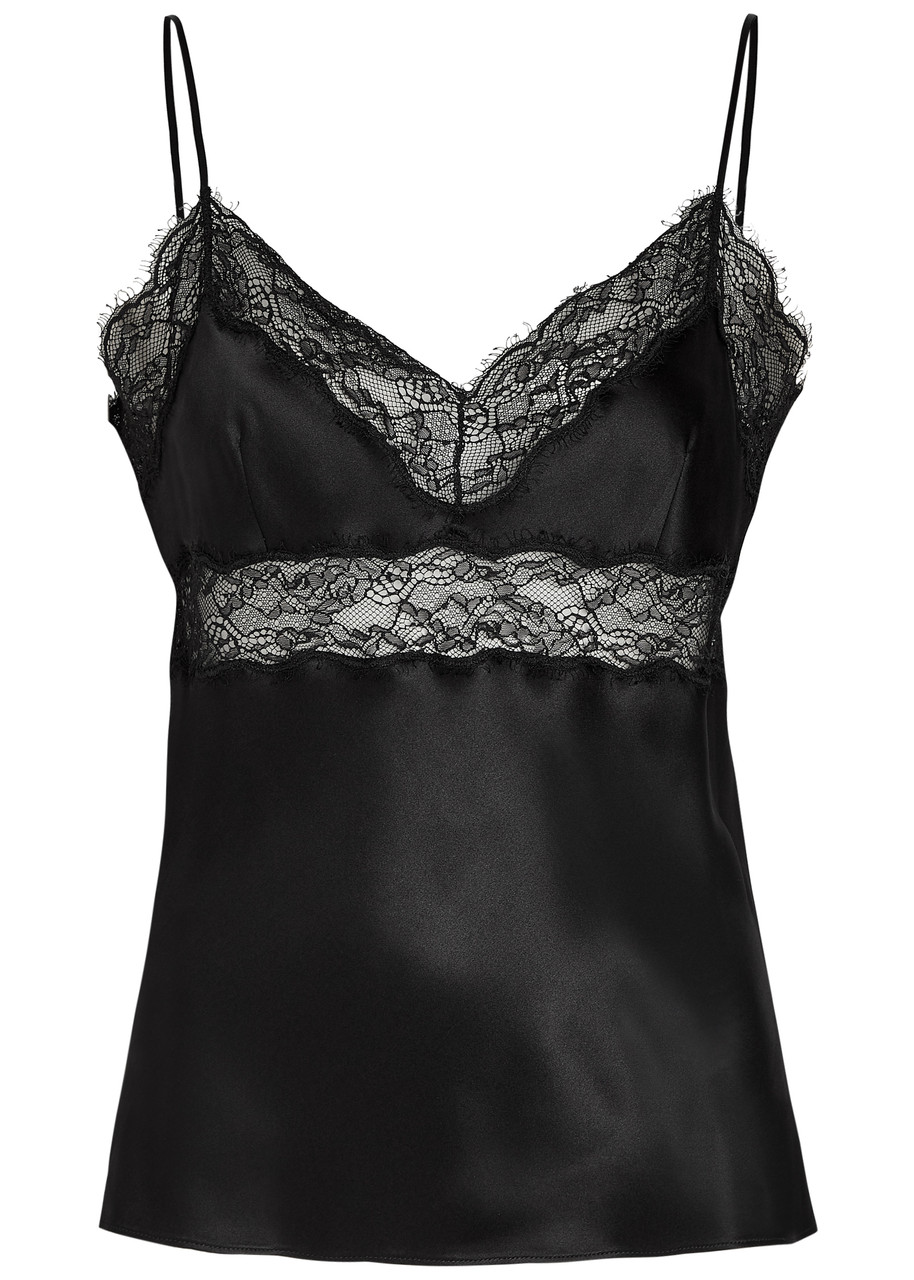 Nili Lotan Felicie Lace-trim Silk Cami Top In Black