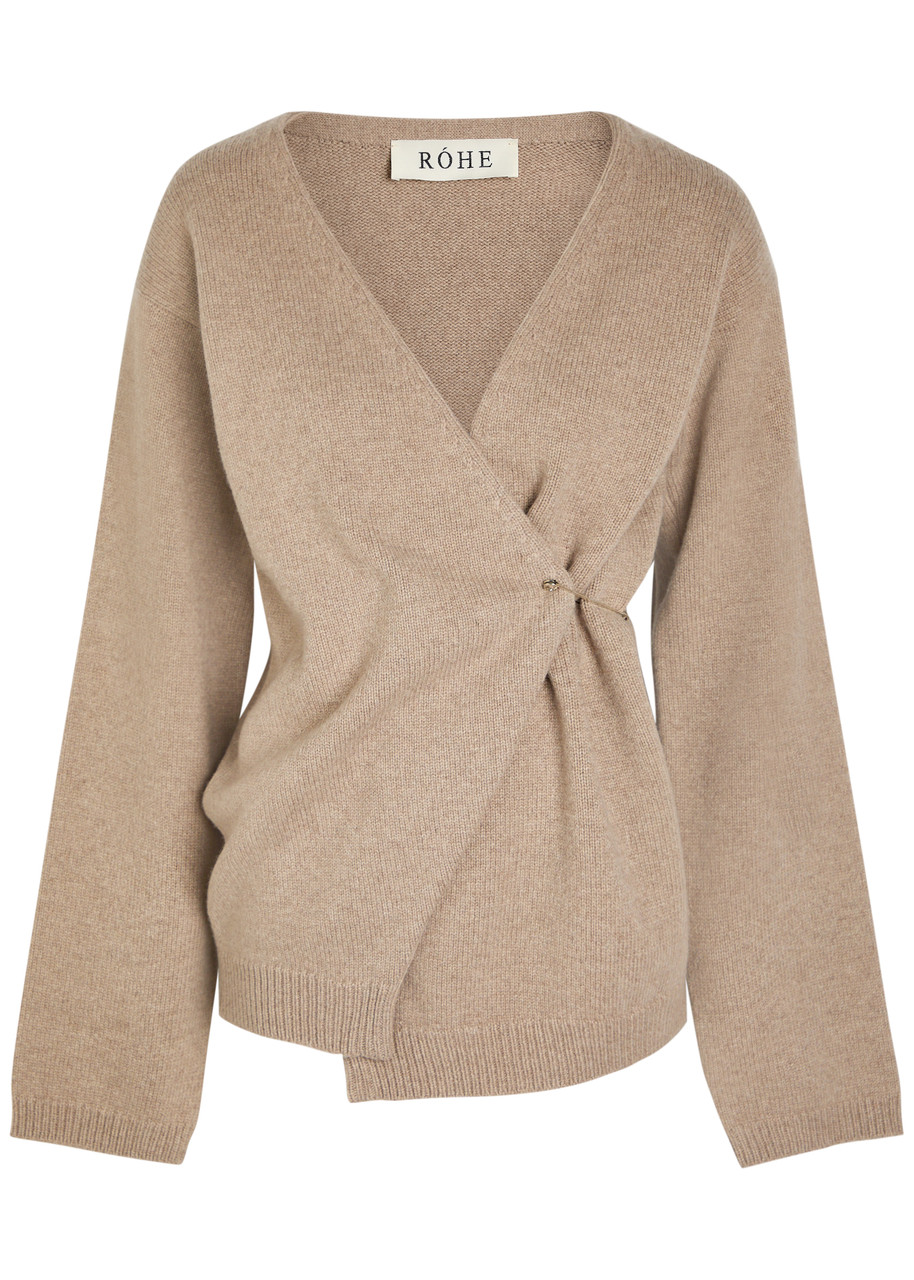 Rohe Safety pin Wool and Cashmere-blend Wrap Cardigan - Taupe - 36 (UK8 / S)