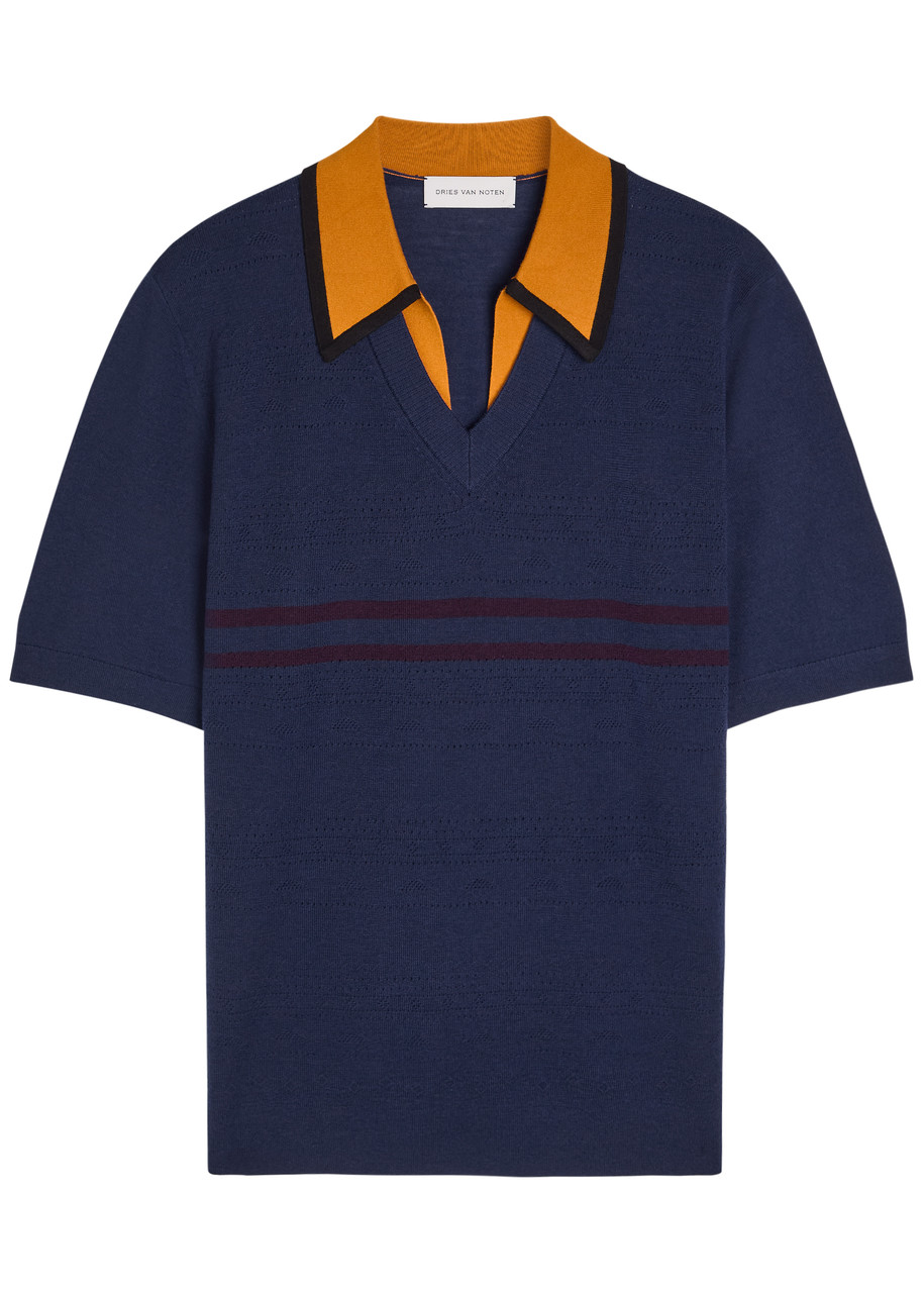 Dries Van Noten Molar Merino Wool-blend Polo Shirt - Blue - M