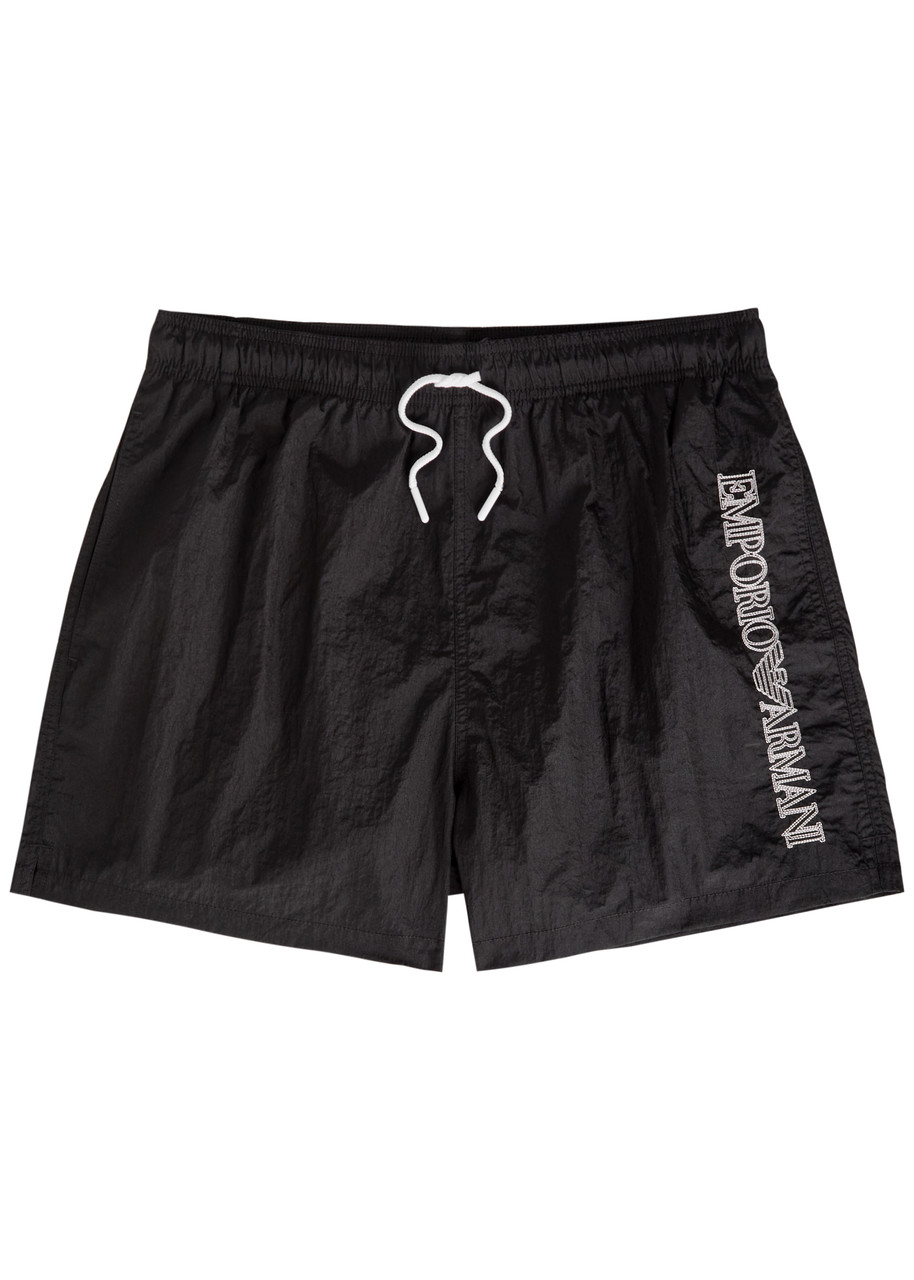Emporio Armani Logo-embroidered Crinkled Nylon Swim Shorts – Black – S