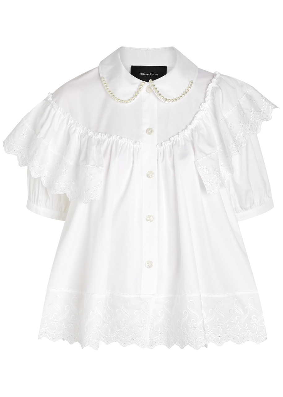 Simone Rocha Ruffle Cotton Blouse - White - 10 (UK10 / S)