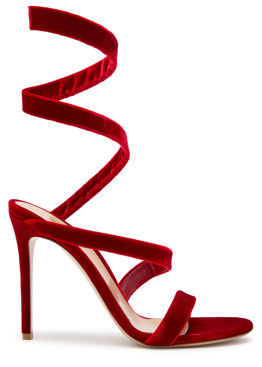 Gianvito Rossi Opera 105 Velvet Sandals - Red - 38 (IT38 / UK5)