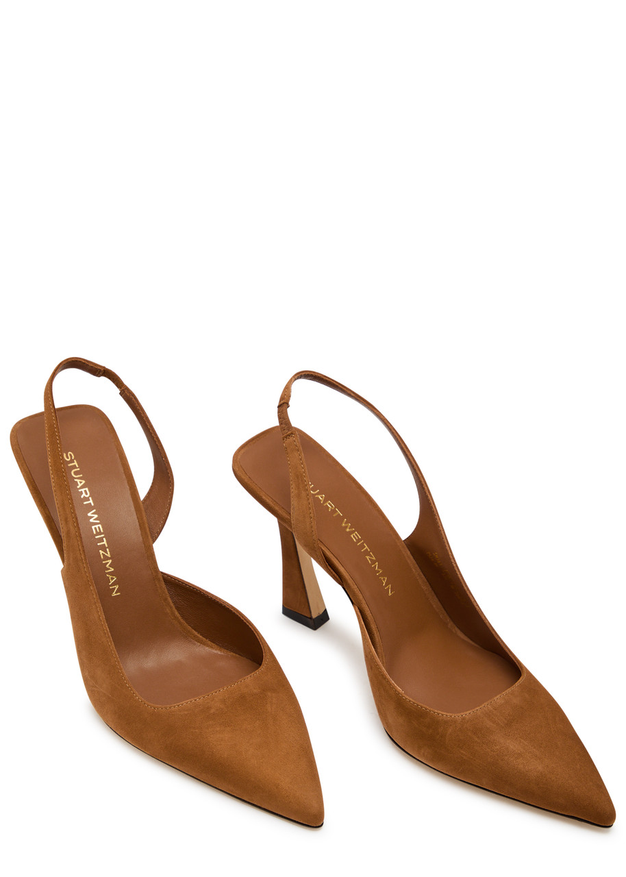  Stuart Weitzman Vinnie 85 Suede Slingback Pumps - Tan 