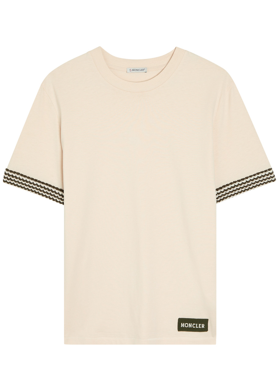 Moncler Knit-trimmed Cotton T-shirt – Beige – S (UK 10 / S)