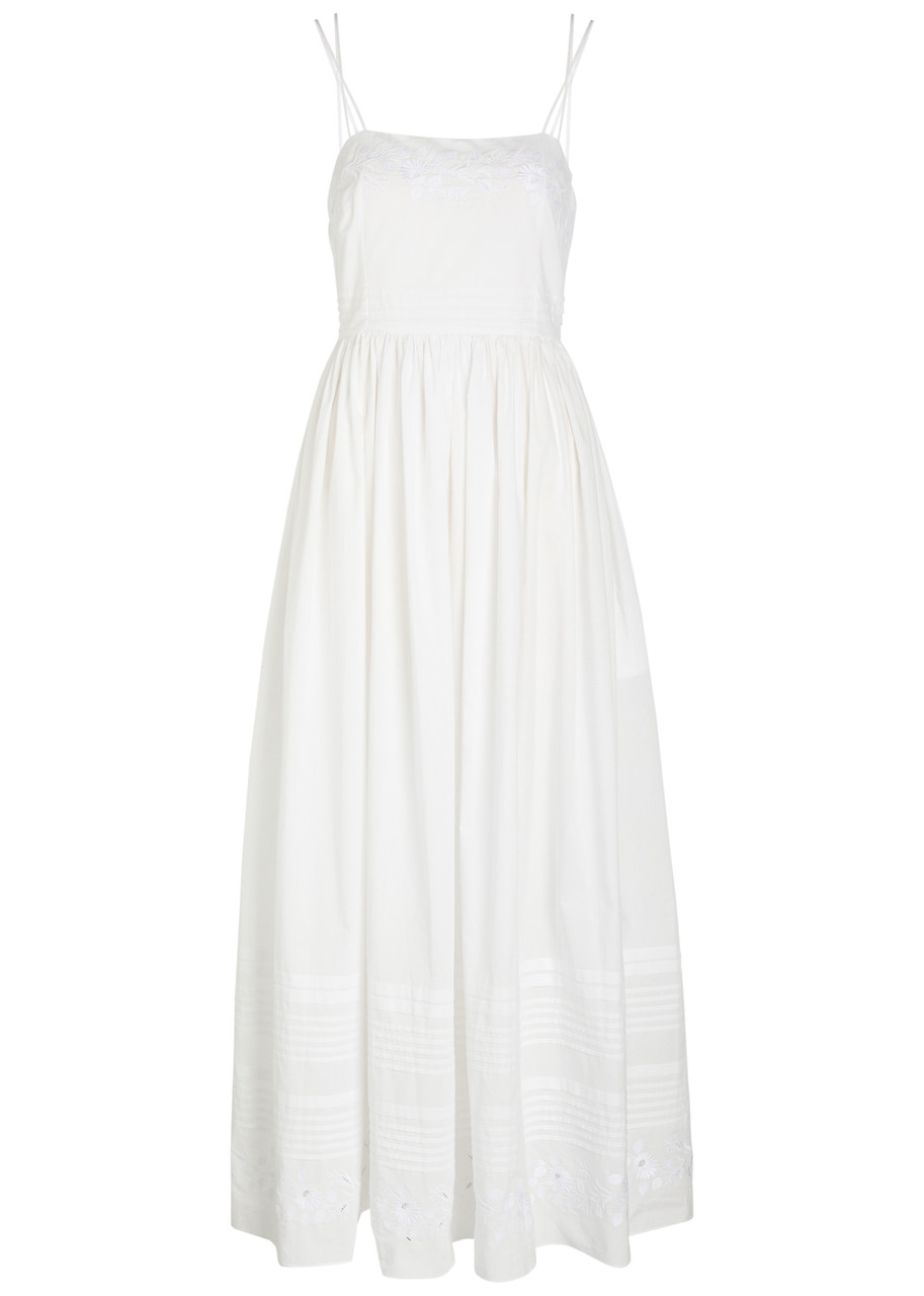 Bode Chamomile Pintucked Cotton Midi Dress - White - L (UK14 / L)