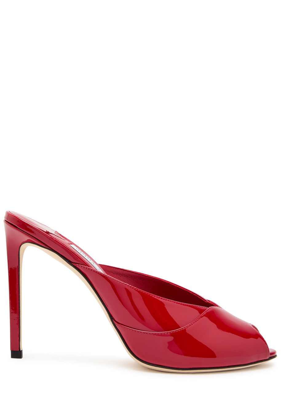 Jimmy Choo Brigitte 100 Patent Leather Mules - Red - 40 (IT40 / UK7)