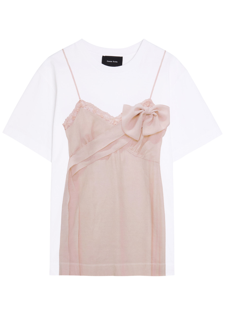 Simone Rocha Bow Sash Slip Dress Trompe L'oeil Printed Cotton T-shirt - White - M (UK12 / M)
