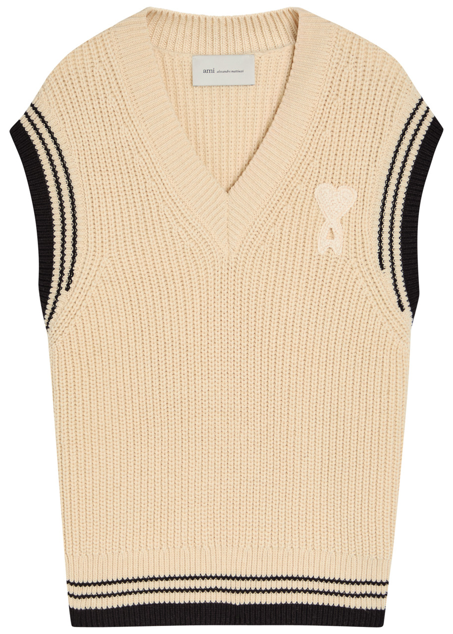 Ami Paris Logo-appliquéd Wool-blend Vest - Cream - S