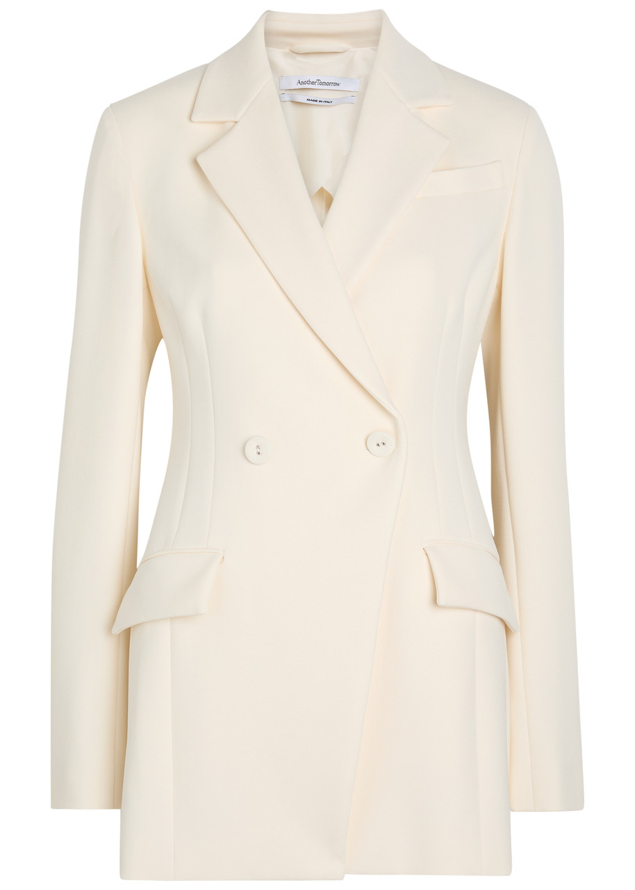 Another Tomorrow Double-breasted Fitted Jersey Blazer - White - 40 (UK8 / S)