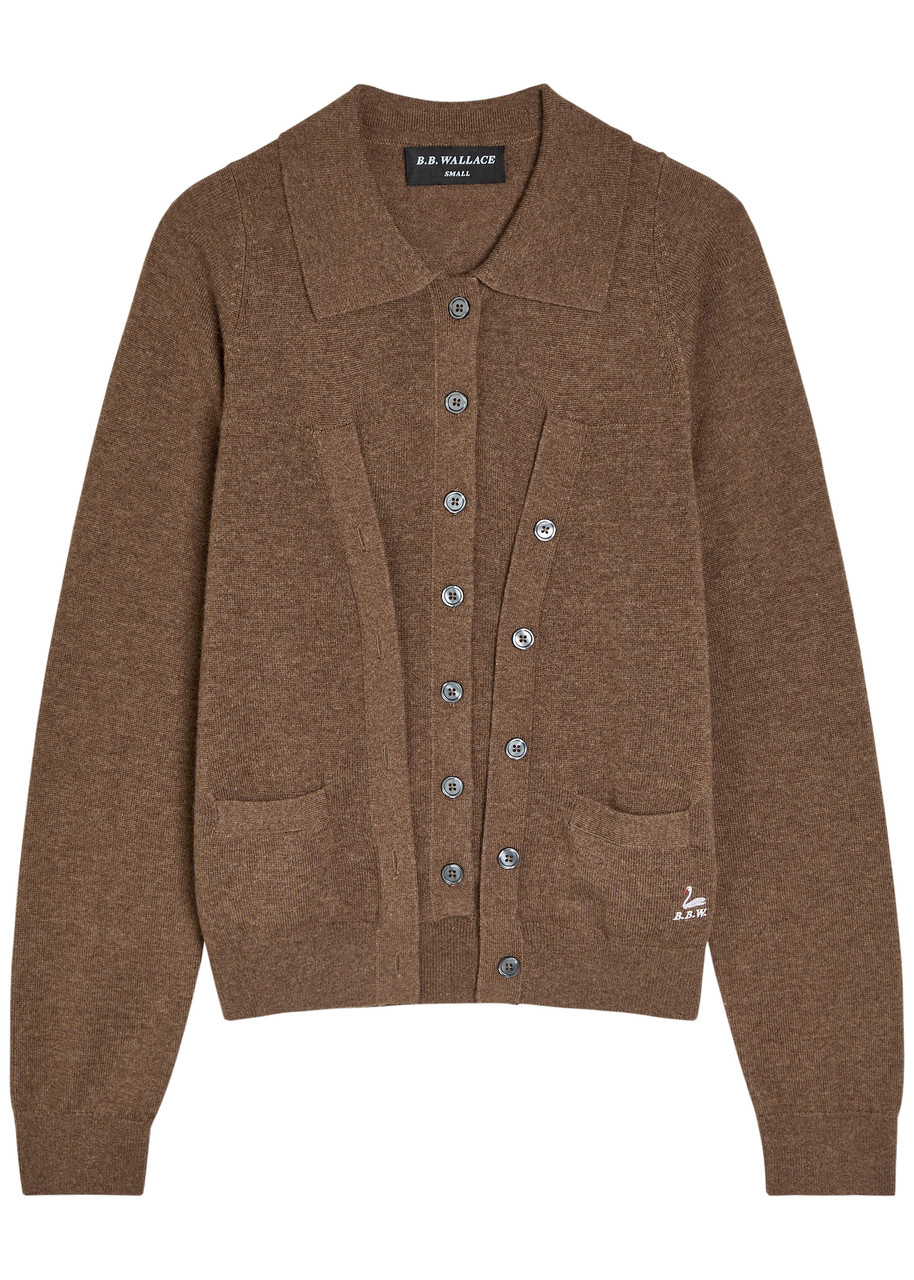 B.B. Wallace Kruger Layered-effect Wool-blend Cardigan - Khaki