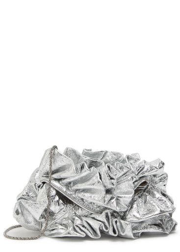 DRIES VAN NOTEN Ruffled crinkled metallic leather clutch | Harvey