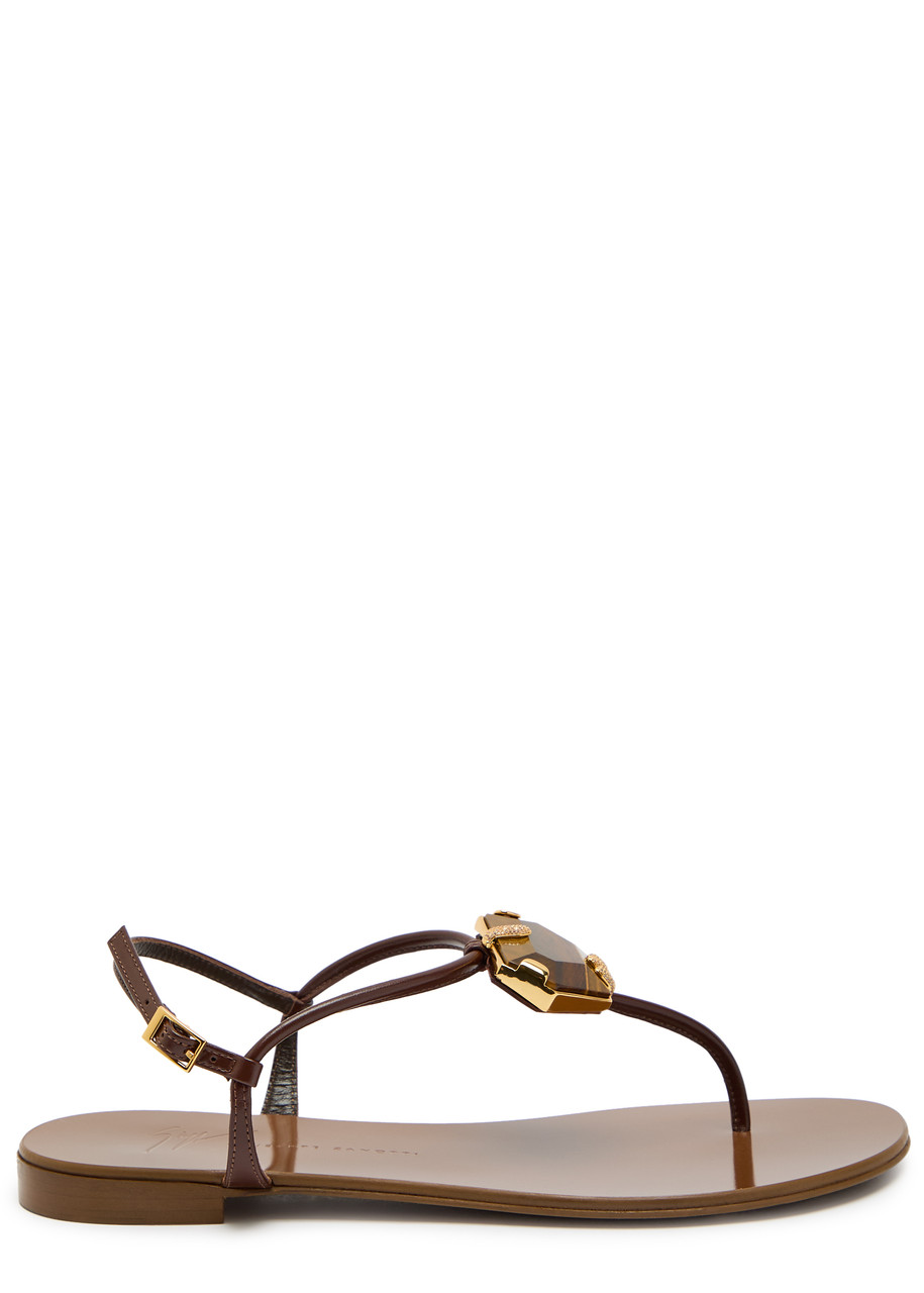 Giuseppe Zanotti Ganass 10 Jewel-embellished Leather Sandals - Brown - 38 (IT38 / UK5)