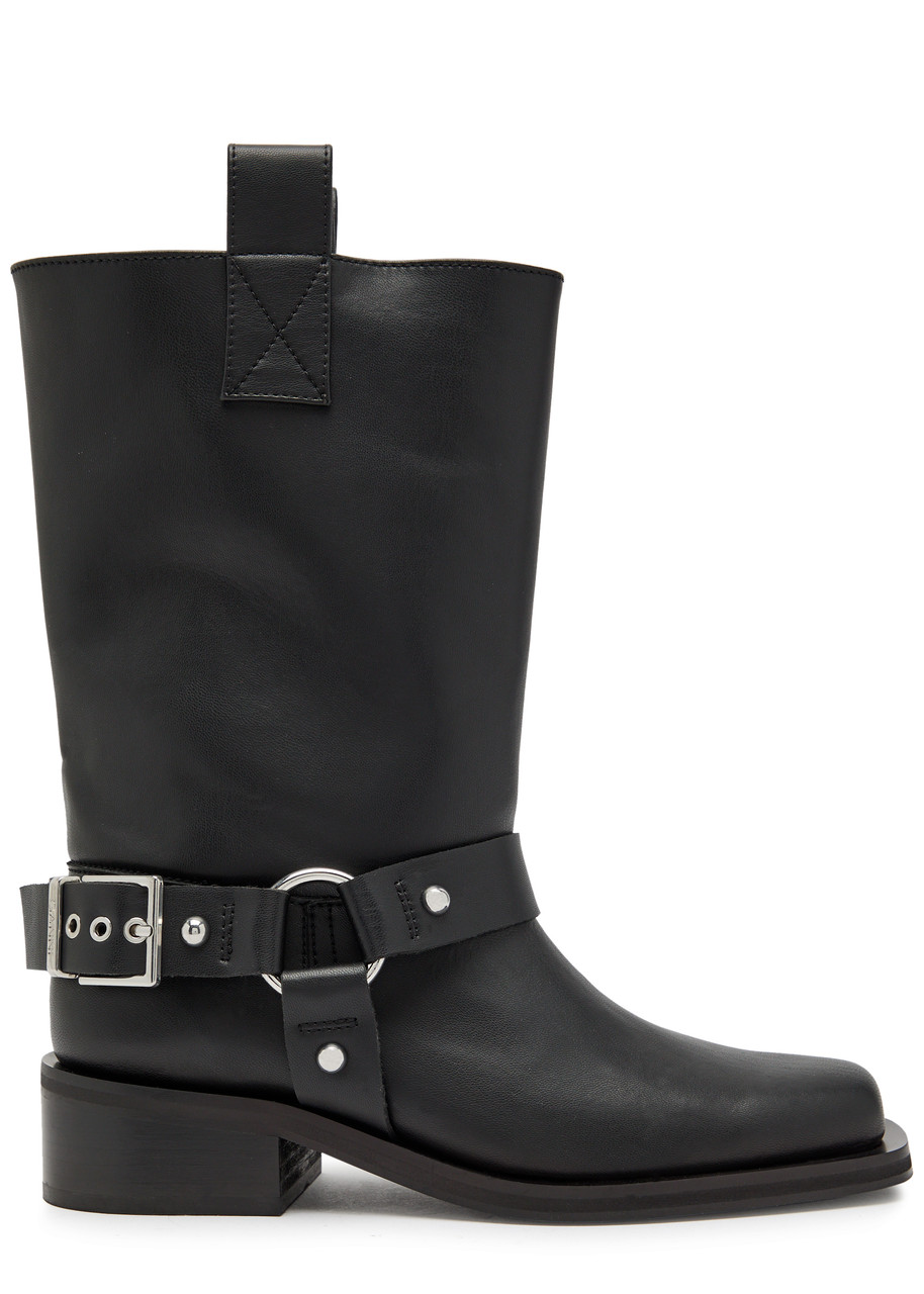 Ganni 40 Faux Leather Mid-calf Biker Boots - Black - 36 (IT36/ UK3)