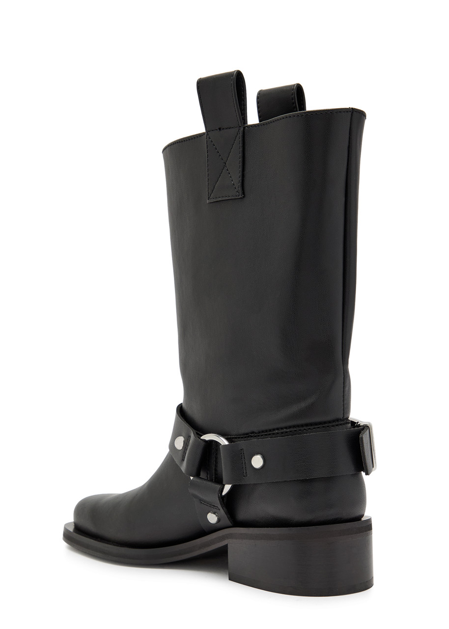 Ganni 40 Faux Leather Mid-calf Biker Boots – Black – 36 (IT36/ UK3)