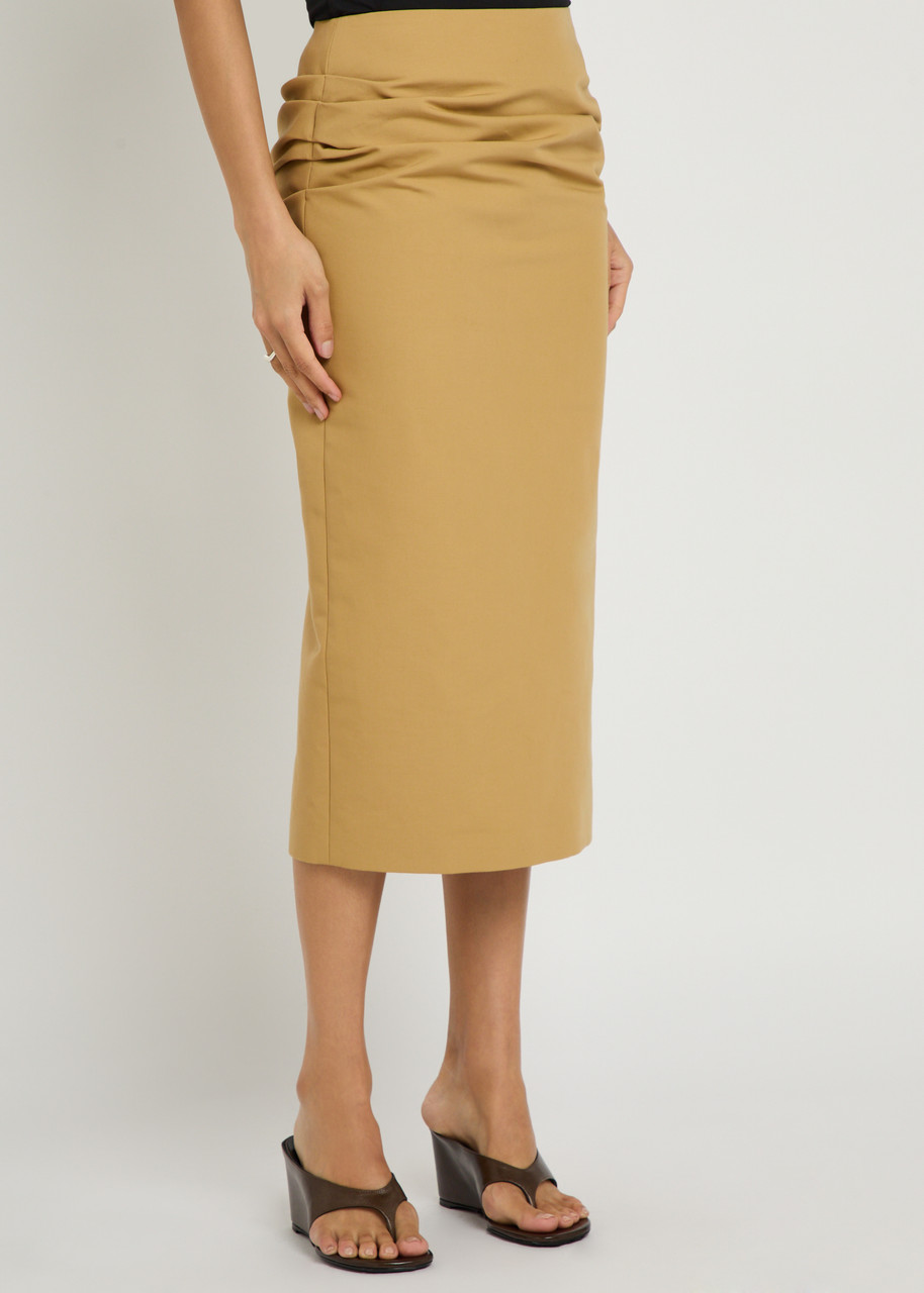 Armarium Pernilla Draped Cotton-poplin Midi Skirt – Camel – 42 (UK10 / S)