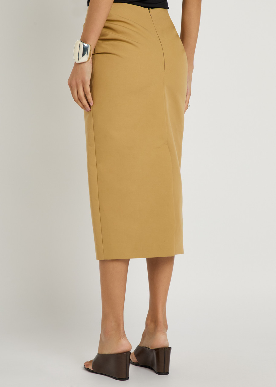Armarium Pernilla Draped Cotton-poplin Midi Skirt – Camel – 42 (UK10 / S)