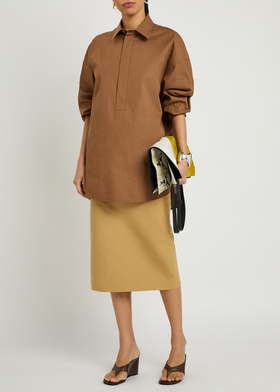 Armarium Pernilla Draped Cotton-poplin Midi Skirt – Camel – 42 (UK10 / S)