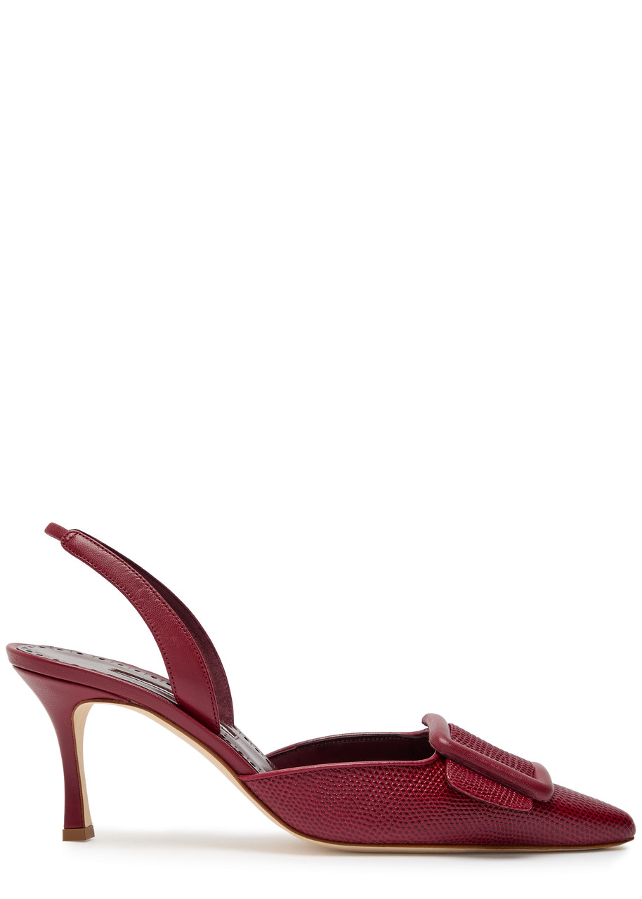 Manolo Blahnik Mayslibi 70 Slingback Leather Pumps - Burgundy