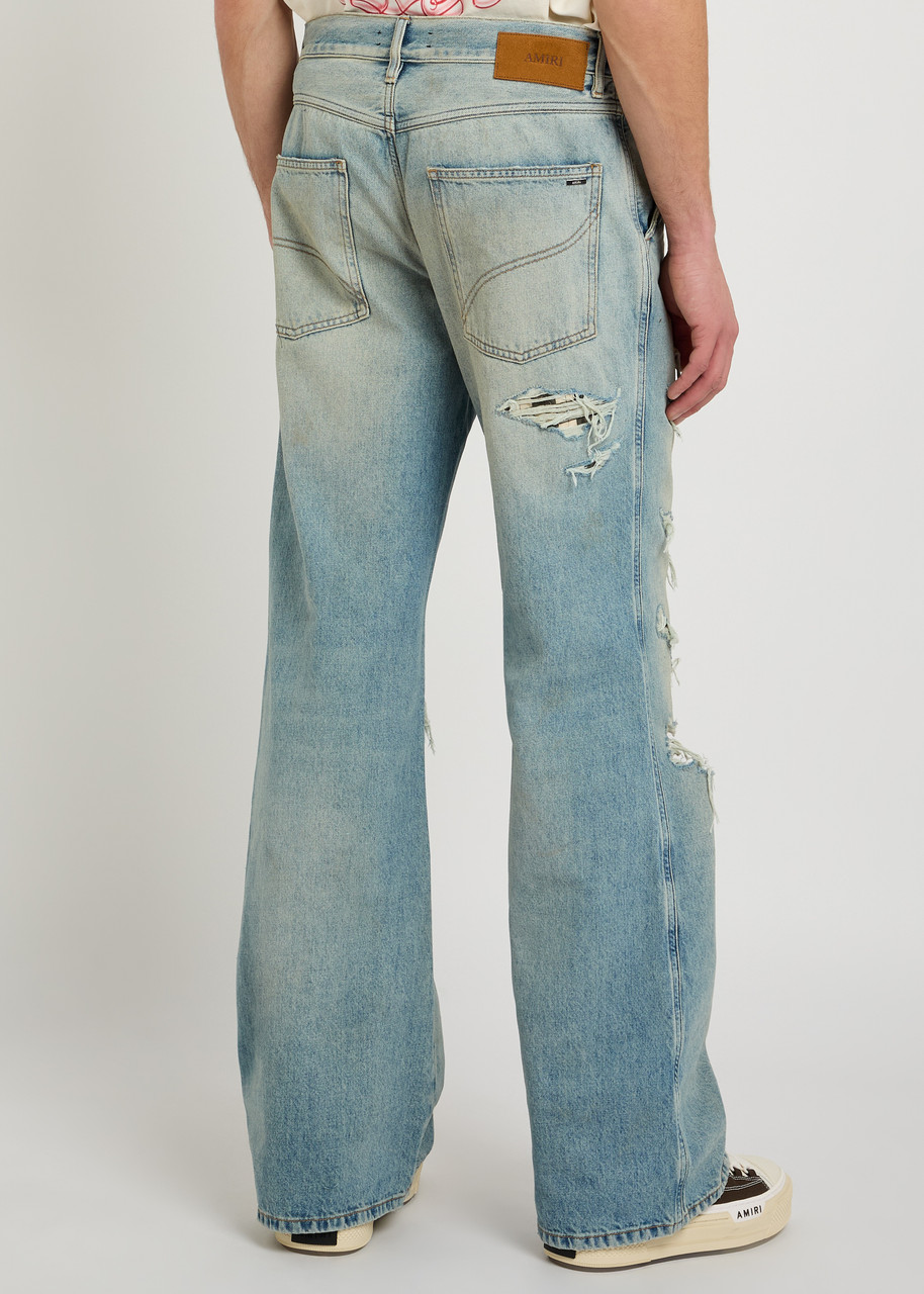  Amiri Checkered Repair Distressed Bootcut Jeans - Indigo - 32 (w32 / M) 