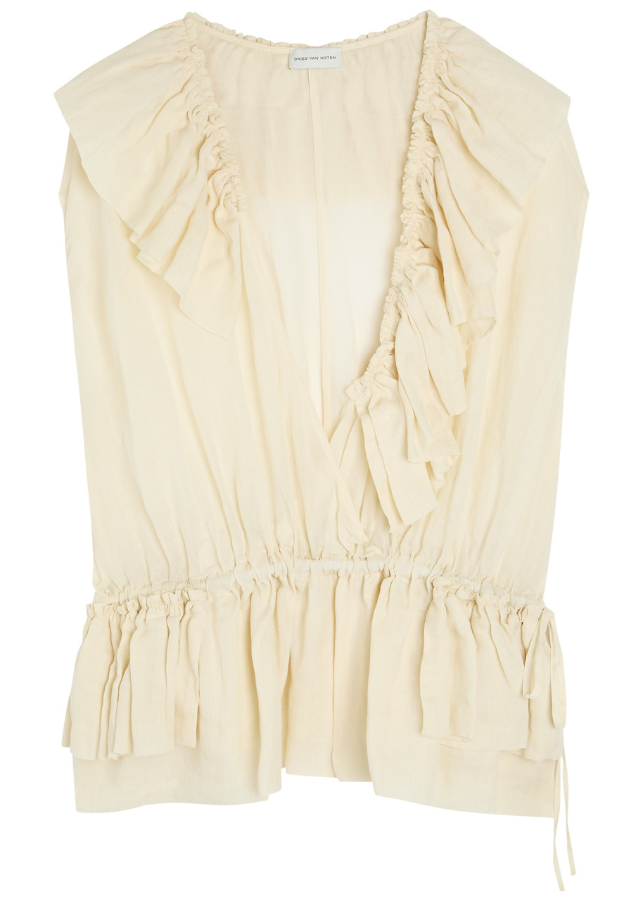 Dries Van Noten Cally Bis Ruffle Woven Blouse - Ivory - 42 (UK14 / L)