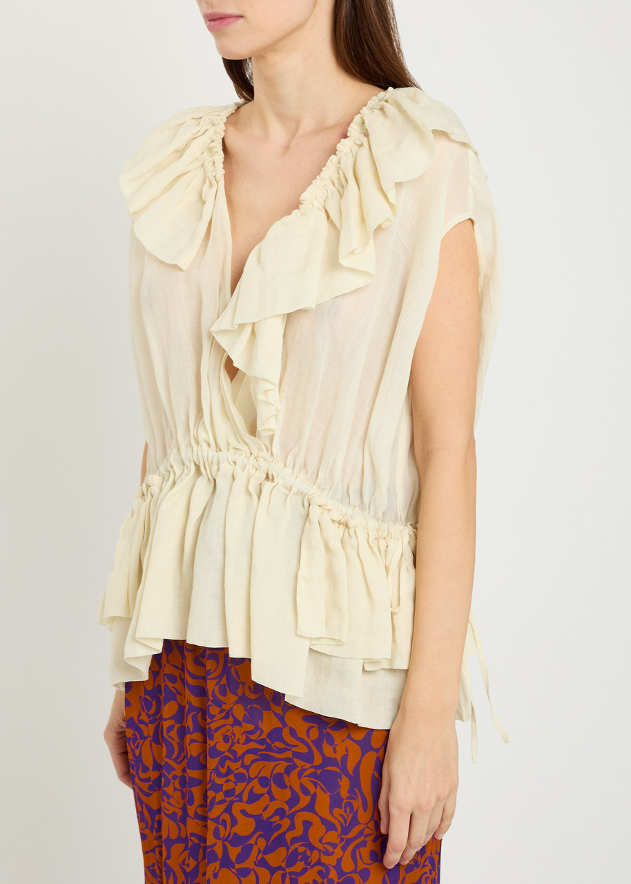 Dries Van Noten Cally Bis Ruffle Woven Blouse – Ivory – 36 (UK8 / S)