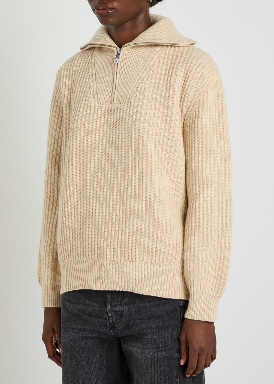 Anine Bing Sammy Ribbed Knit Jumper – Beige – M (UK12 / M)
