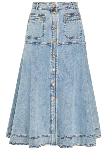 ZIMMERMANN Panelled denim midi skirt | Harvey Nichols