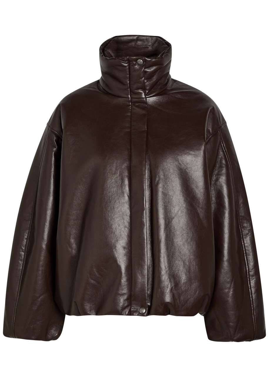 Anine Bing Cyrus Padded Leather-blend Jacket - Dark Brown - M (UK12 / M)