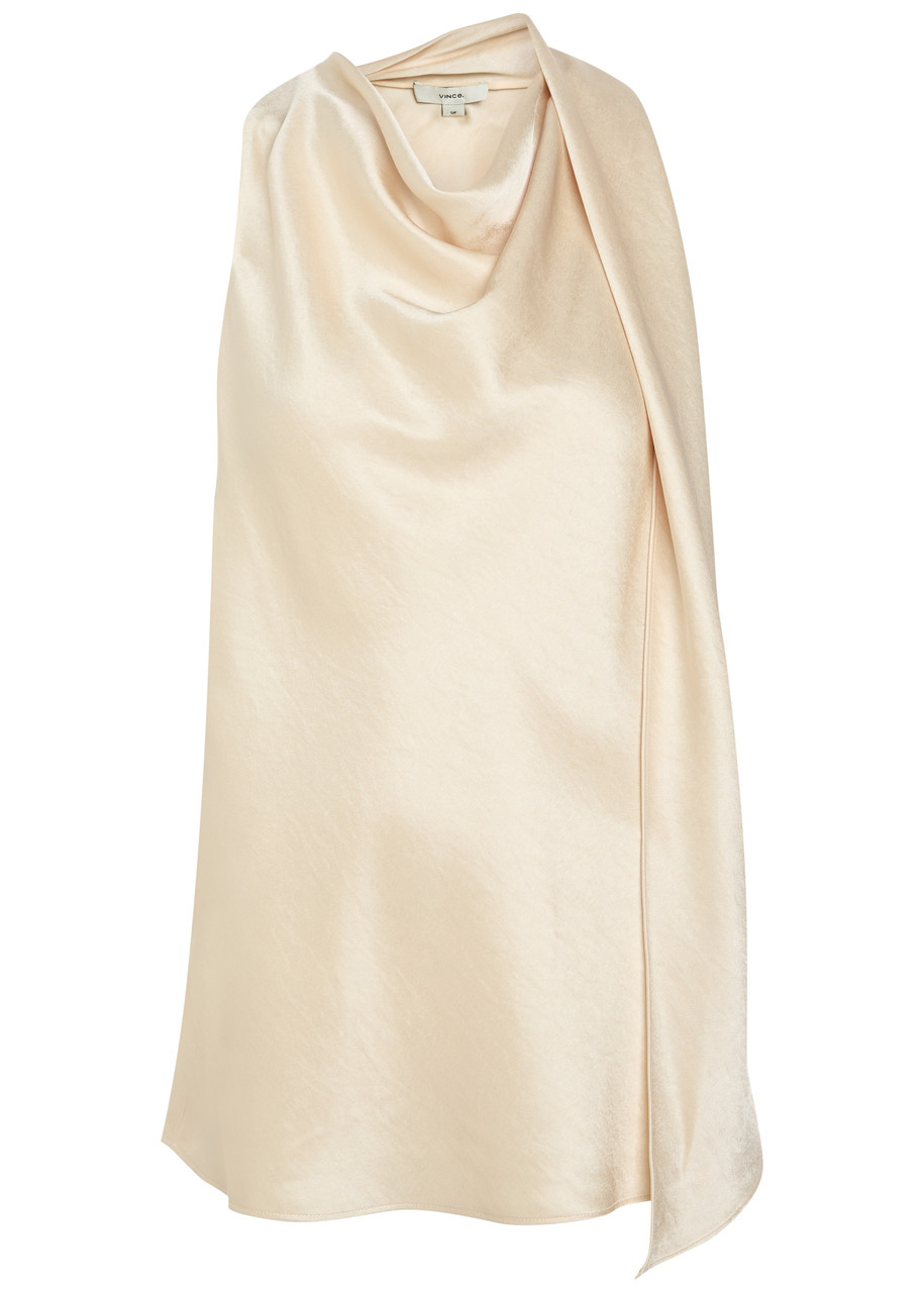 Vince Draped Scarf-effect Satin top - Cream - L (UK14 / L)