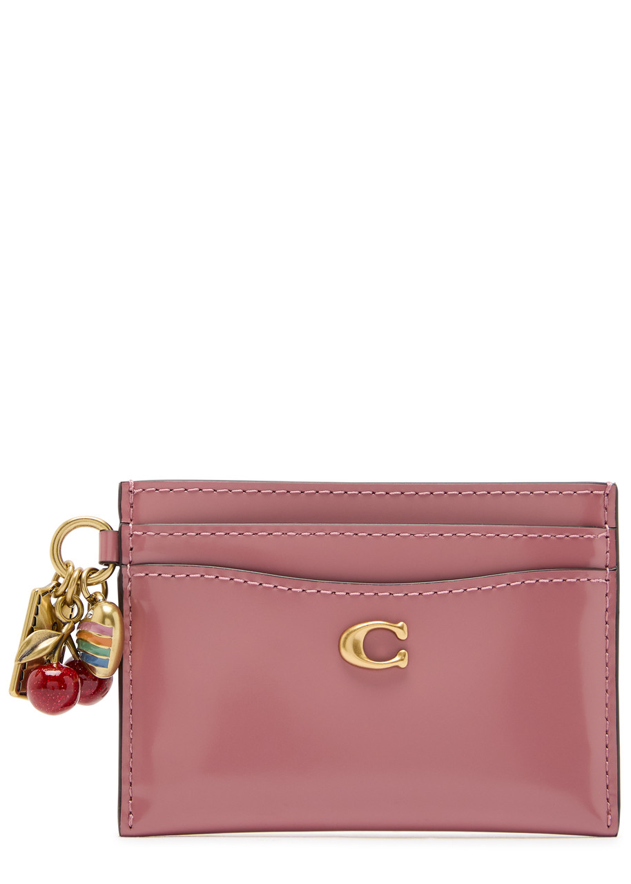 Coach Charm Spazzolato Leather Card Holder In Pink