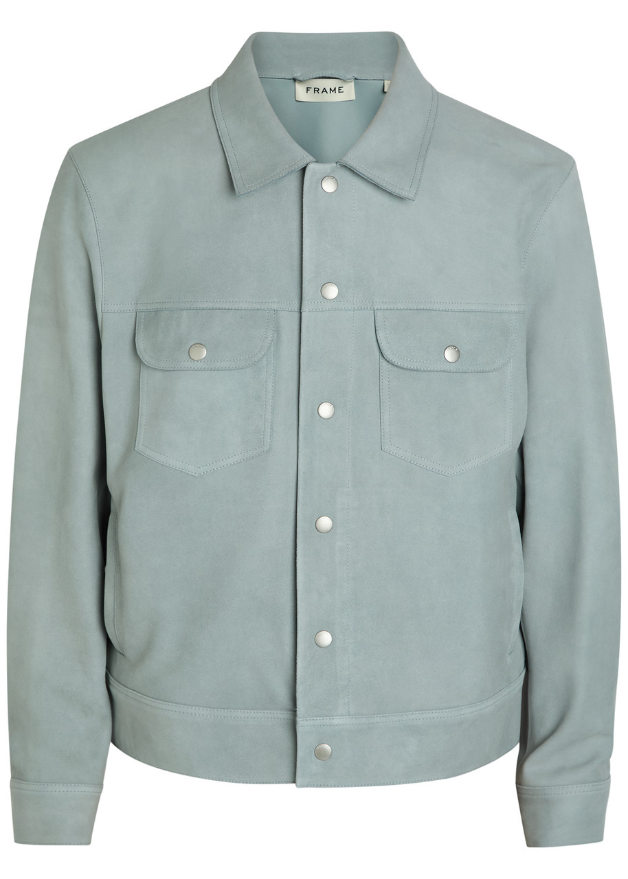 Frame Suede Trucker Jacket - Light Blue - M