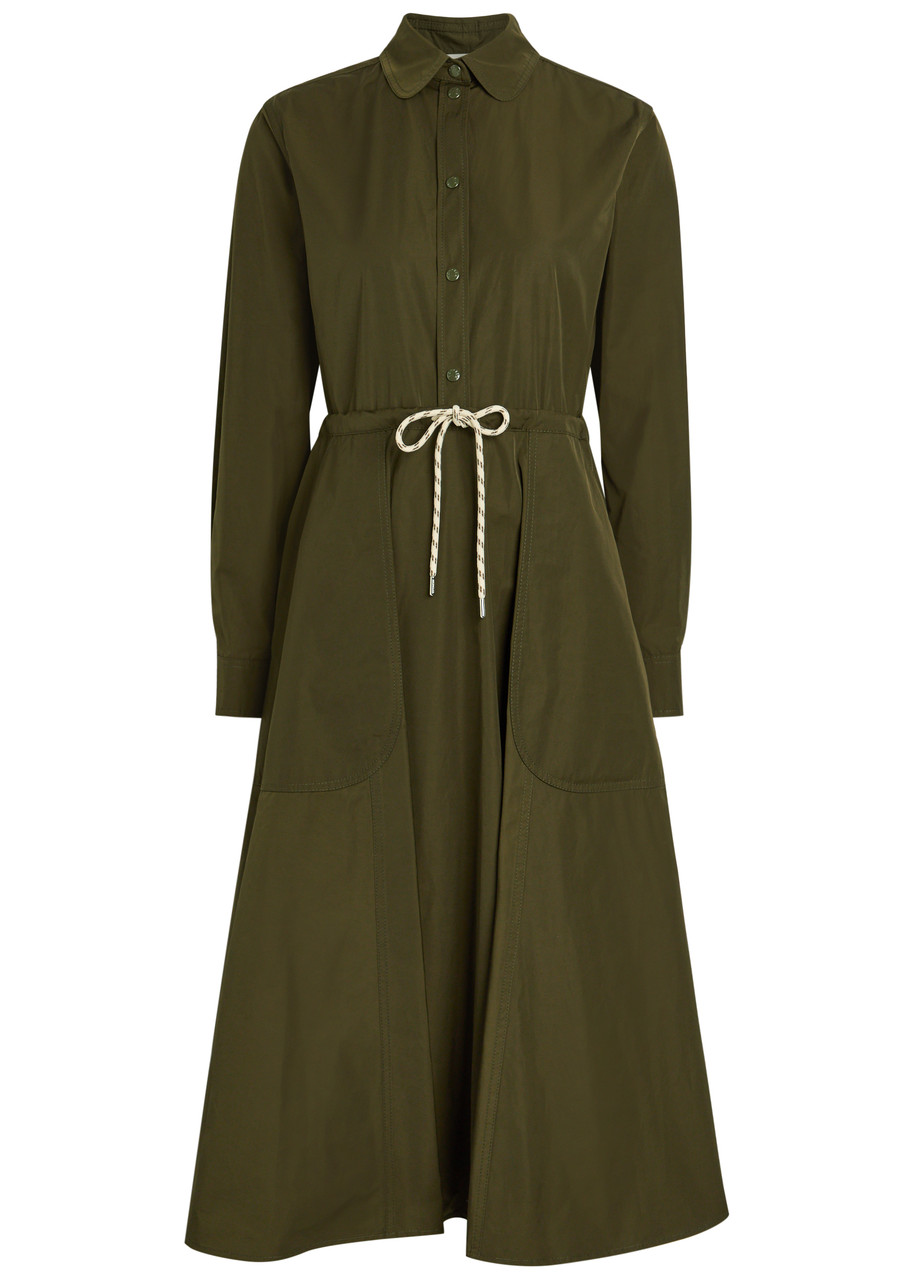Moncler Drawstring Poplin Midi Shirt Dress - Dark Green - 44 (UK12 / M)