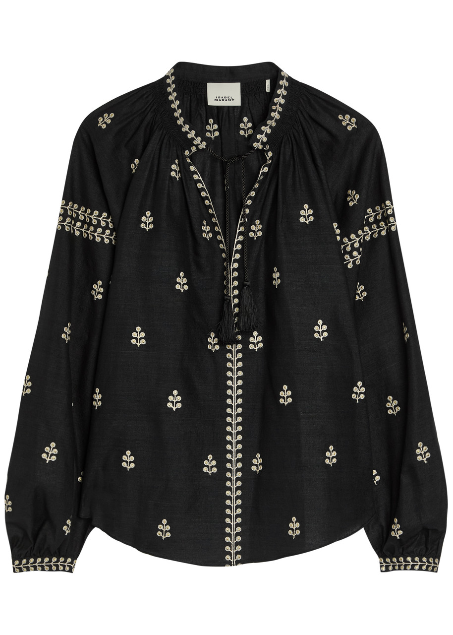 Isabel Marant Rodis Floral-embroidered Silk Blouse - Black - 38 (UK10 / S)