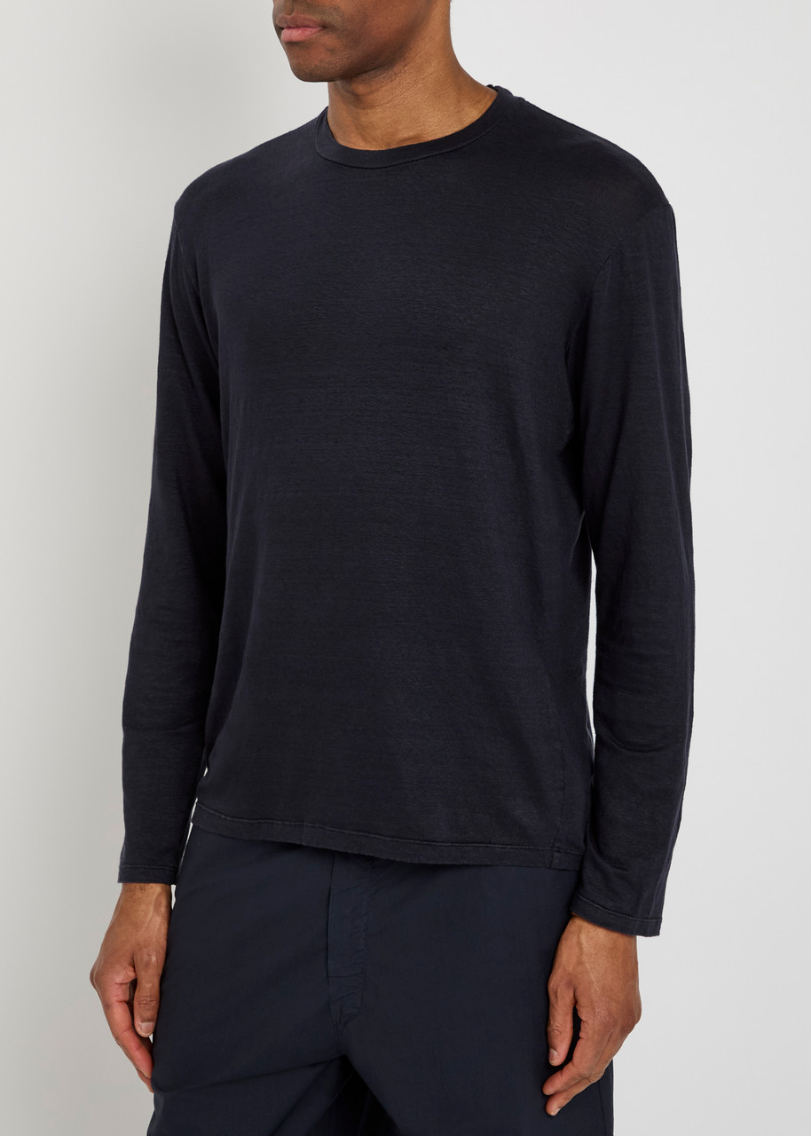  Labo.art Long Sleeve Linen-blend T-shirt - Navy - 4 (m) 
