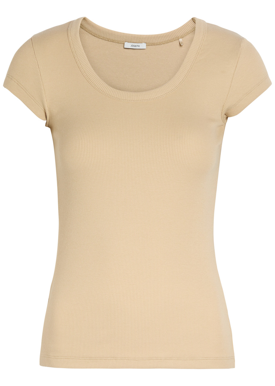 Joseph Saba Ribbed Stretch-cotton top - Beige - S (UK8-10 / S)